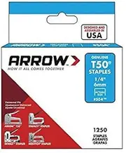 Arrow T50 0.25 Inch 6 mm Staples, Box of 1250