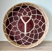 30" inches,(77cm), shaman drum, wooden frame, buffalo hide, rawhide laces, shamanic handmade percussion hand drum, deep soft sound, yoga meditation, medicine healing + beater, mallet