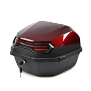 Black+Red Motorcycle Large Capacity Tail Box w/ Night Reflective Light USA Ship