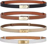 [Gihuo] 4 Pack Women's Skinny Leather Belt for Dresses Solid Color Alloy Turn Lock Belts - Very suitable Ideal for Dresses, Jeans, and Coats