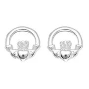 Sterling Silver Round Claddagh Stud Earrings