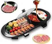 Hot Pot Cooker with Grill, 1500W Non-Stick 2 in 1 Electric BBQ Grill with Dual Temperature Control and Oil Pouring Tank, Smokeless and Waterproof Food Party Hot Pot for 6-8 People