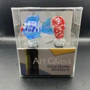 Pair Of Art Glass Wine Bottle Stoppers A Fish And A Flip Flop Beach Theme