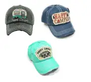 Adjustable Happy Camper Hat Womens Camping Camp RV Baseball Cap Blue or Black
