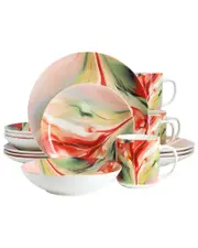 Elama Autumn Storm 16pc Abstract Round Porcelain Dinnerware Set