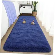 Soft Runner Rugs for Bedroom 2x6 ft with Rubber Backing, Navy Fluffy Rugs for