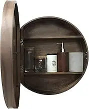 Round Mirror Cabinets for Bathroom, Wall Mounted Storage Unit, Bathroom, Kitchen, Bathroom, Mirror with Sliding Door, Mirror, Gift, Walnut Color, 19.7 (Walnut Color)