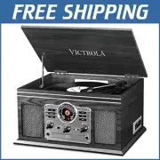 Retro Bluetooth Record Player with Cassette & CD Player - 6-in-1 Deluxe Wood