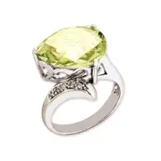 Sterling Silver 14K White Gold Plated Lemon Quartz u0026 Diamond Gemstone Birthstone Ring Fine Jewelry Gift for Her