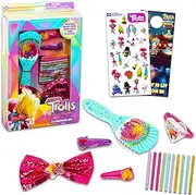 Trolls Hair Accessories Set for Girls - Trolls 16 Piece Box Set Bundle with Trolls Hair Brush, 2 Snap Clips, 1 Bow, 12 Elastics, and More | Trolls Hair Accessories for Girls