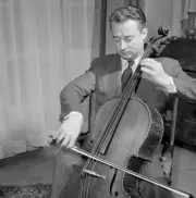Cellist Pierre FOURNIER rehearses in his apartment Bach's third 1951 Old Photo
