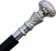 Riyex Brass Long Walking Stick Premium Quality Vintage Brass Cosplay Cane for Men & Women Decorative Black Ajustable Stick with Silver Knob - 36 Inches