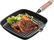 Grill Pan - Square Steak Frying Pan for Camping - Heat Resistant Ergonomic Kitchen Cookware, Portable Cooking Griddle for Restaurant Home Commercial