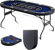 VEVOR 8 Player Foldable Poker Table, Blackjack Texas Holdem Poker Table with Padded Rails and Stainless Steel Cup Holders, Portable Folding Card Board Game Table,183cm Oval Casino Leisure Table, Blue