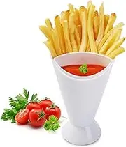 French Fries and Sauce Holder, French Fries Holder with Sauce Cup, 2 in 1 Chip Dipping Cup, Hot Fries Container, Portable Finger Food Cone, Divided for Family Hotel, Cafe