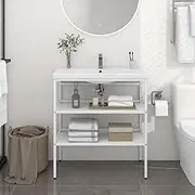 Bathroom Washbasin Frame White 79x38x83 cm Iron,UnderSink Bathroom Vanity Frame with Ample Storage and Towel Organizer Vanity Suites