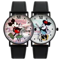 在飛比找momo購物網優惠-【Disney 迪士尼】經典組合米奇米妮復古黑色皮帶錶
