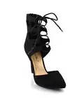 Black Hot Hot Lace Up Tall Caged Cuff Pointy Toe Stilettos Pumps Booties