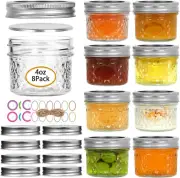 Mini Mason Jars, 8 Pack 4Oz Glass Mason Jar with Regular Lids, Small Canning Jar