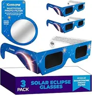 Solar Eclipse Glasses Approved 2024, (3 Pack) CE and ISO Certified Solar Eclipse Observation Glasses, Safe Shades for Direct Sun Viewing, Bonus Smartphone Photo Filter Lens, Blue Stars Design