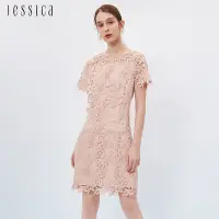 在飛比找Yahoo奇摩購物中心優惠-JESSICA - 高雅氣質花卉刺繡蕾絲短袖洋裝233178