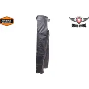 MEN'S MOTORCYCLE BLACK LEATHER RIDING CHAPS PANTS REMOVABLE LINER W/ 4 POCKETS