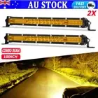 2x 10inch Amber LED Light Bar Combo Spot Flood Fog Yellow Offroad Driving Work