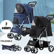 MAX Pet Stroller Dog Cat Carrier Travel Pushchair Foldable Pram 4 Wheels Large