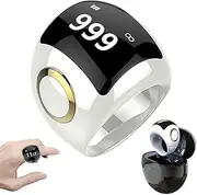 [CYTBEK] Tasbih Counter Prayer Reminder, Smart OLED Display Tasbih Ring with Finger Counter, 5 Prayer Time Reminder, Screen Flip, Multi-Language Islamic Muslim Ring 18mm White