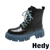 在飛比找momo購物網優惠-【Hedy】厚底馬丁靴 馬丁靴/潮流撞色大圓頭個性厚底馬丁靴
