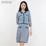 【JESSICA】法式優雅精緻修身翻領針織洋裝J30430（藍）