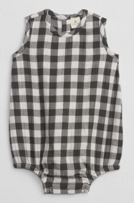 Gap Baby Unisex Black & white Plaid Woven Sleeveless Romper Size 0-3 Months NWT