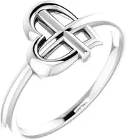 [JewelryWeb] 925 Sterling Silver Polished Love Heart Religious Faith Cross Ring Size 6.5 Statement-Ring for Women