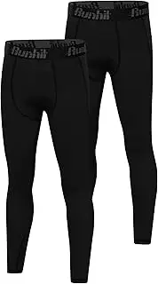 [Runhit] 2 Pack Boys Compression Leggings,Athletic Tights Basketball Compression Pants,Youth Boys Base Layer Pants Sports Legging Black+Black S