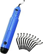 RODISHOMM Deburring Tool Kit with 10 HSS Blades, Anti-Slip Handle, Multi-Material Burr Remover for Metal, Plastic, Wood, Aluminum, Copper, Steel – Ideal for DIY & Workshop Use（Blue)）