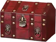 Qianly Treasure Chest Decorative Trunk Solid Wood with Lock Jewelry Organizer Box Storage Box Chest, Red