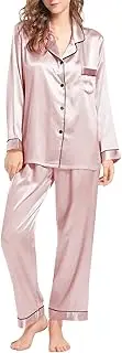 [Generic] Womens Satin Pyjamas Set Long Womens Silk Satin Pjs 2 Piece Pyjama Set Satin Nightwear Pyjamas Loungewear Set Silk Pyjamas for Teenage Girls Satin Pjs Sets Long Sleeve Loungewear Set