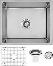 Kitsitchen Kitchen Stainless Steel Sink 58x45x23cm Silver Single Bowl Basin Sinks Handmade, Home Laundry with Waste Drainer &Grid Under Mount R10 Corners