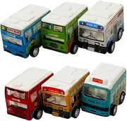 Kisangel 6Pcs Pull Back Bus Mini Plastic School Buses for Early Learning Random Styles Educational Car to Enhance Coordination and Observation Skills