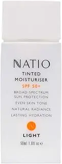 Natio Australia Tinted Moisturiser SPF 50+ Light 50ml - Hydrating Tinted Base Moisturiser, UVA/UVB Broad Spectrum Protection, Dewy Finish - Made in Australia