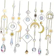 SEWOART 7pcs Crystal Sun Catcher Wind Chime Hanging Decorative Chime Star Moon and Sun for Wall and Window
