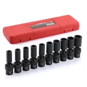 10 PCS 3/8" Drive Deep Standard Universal Impact Socket Set, 6 Point, CR-MO, ...