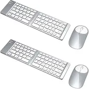 2 Pack Mini Rechargeable Foldable Bluetooth Keyboard and Mouse Combo, Portable (Sync Up to 3 Devices), Ultra-Slim Travel Folding Keyboard for iPhone iPad Mac Android Windows iOS（Silvery White）