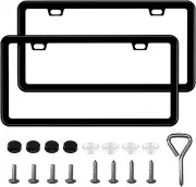 Black License Plate Frames - 2 Pack, Obstruction-Free License Plate Holders