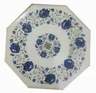18" Inlay Work White Lapis Stone Marble Corner Side Table Top Home Decor
