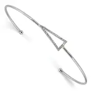 Sterling Silver Rhodium-Plated Cz Triangle Cuff Bangle