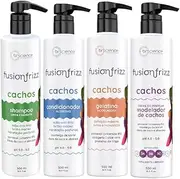 Brscience Fuzionfrizz Curl Styler Kit - Control & Long-Lasting Definition for Curly Hair - Anti-frizz - Shampoo, Conditioner, Styling Gelatine and Combing Cream - Types - 3A, 3B, 3C - 4x500ml