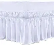 Bedskirt Double White Bed Valance Wrap Around Bed Skirt Double/Single/King Size/Queen Elastic Dorm Room Three Fabric Sides Bed Skirts Pleated Dust Ruffle Covers,15 Inch Drop