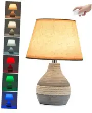 Cordless Table Lamp with Timer, Dimmer, Linen Shade, Remote Control, Ceramic