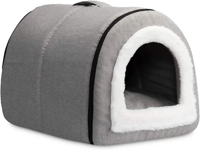 Linen Cat Bed, Self-Warming 2 in 1 Foldable Cave House Animal Shape Nest Pet Sle